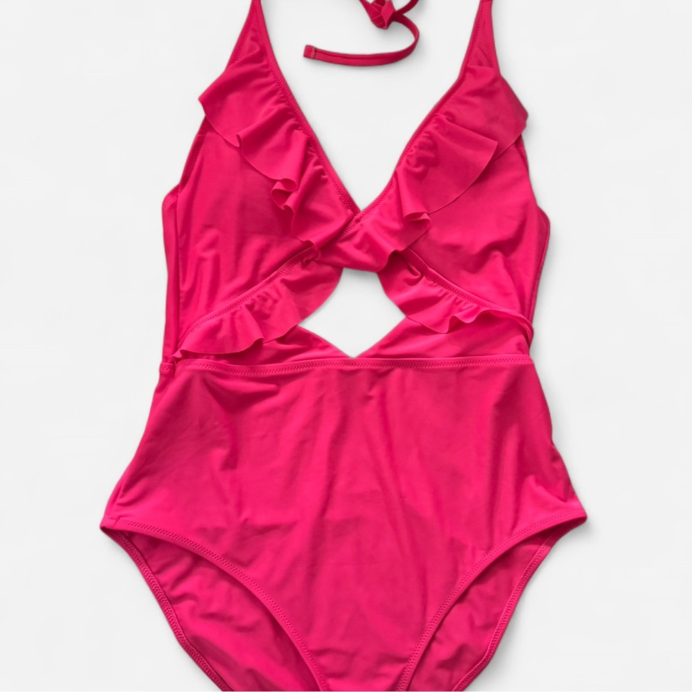 aerie Hot Pink Ruffle One-Piece Swimsuit